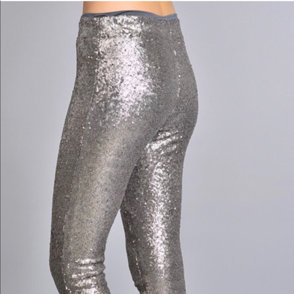 Silver Sequined Leggings - Picture 2 of 8